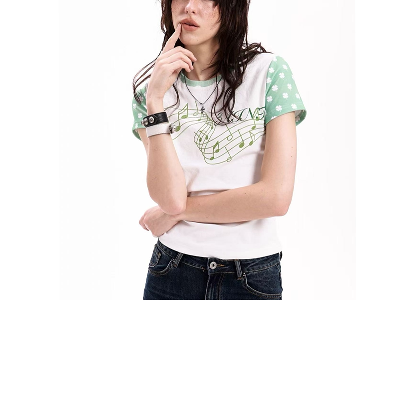 DETW Contrasting Color Front Shoulder Waist Thin Tee