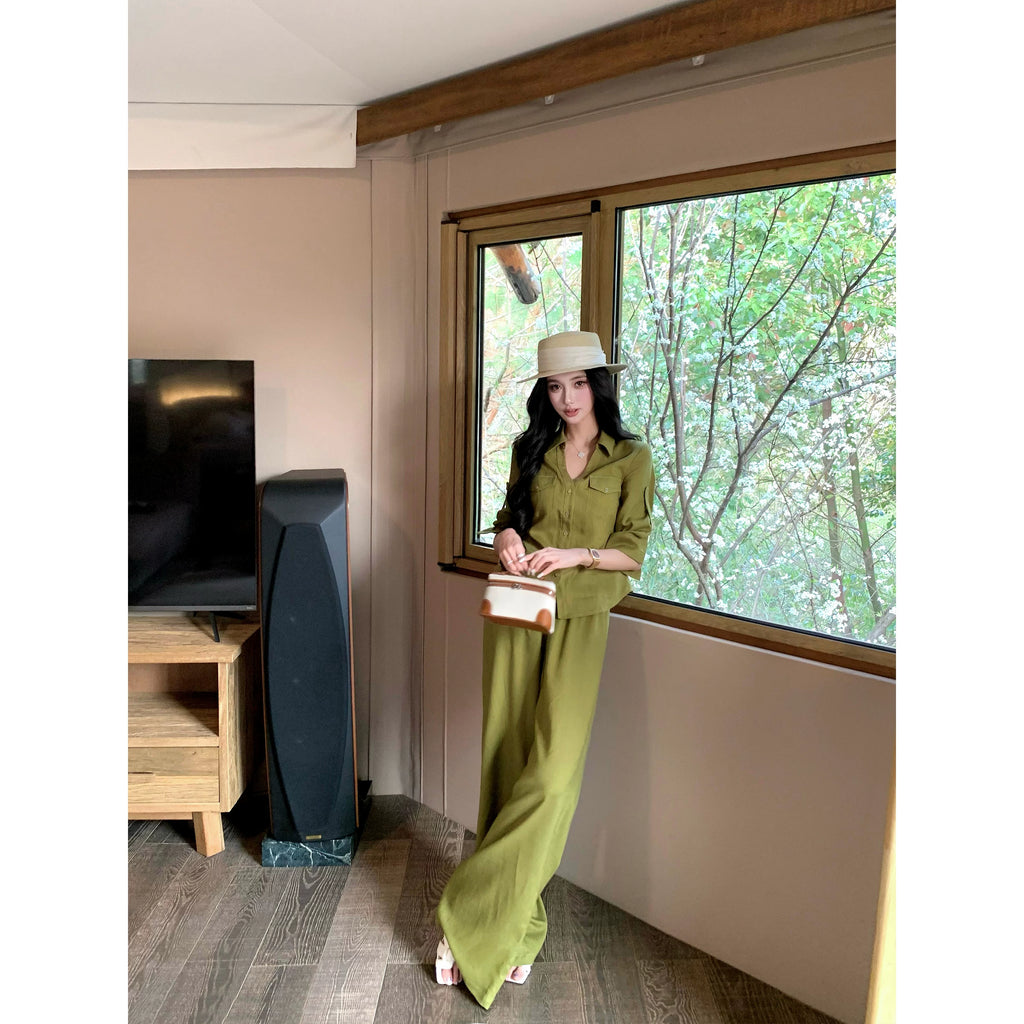 Barb Chill Tencel Linen Wide Leg Pants Set