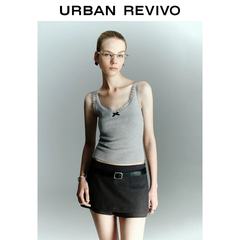 URBAN REVIVO Ballet Splicing Lace Bow Suspender