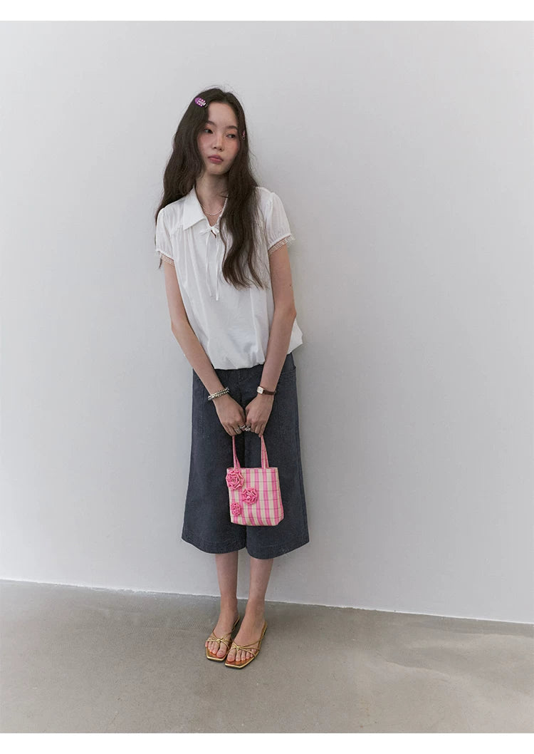 VOOE Lapel Strap Lace Shirt
