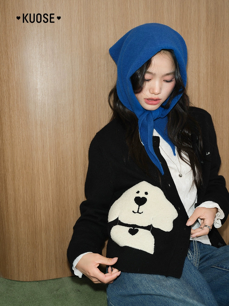Kuose Embroidered Puppy Knitted Cardigan Jacket
