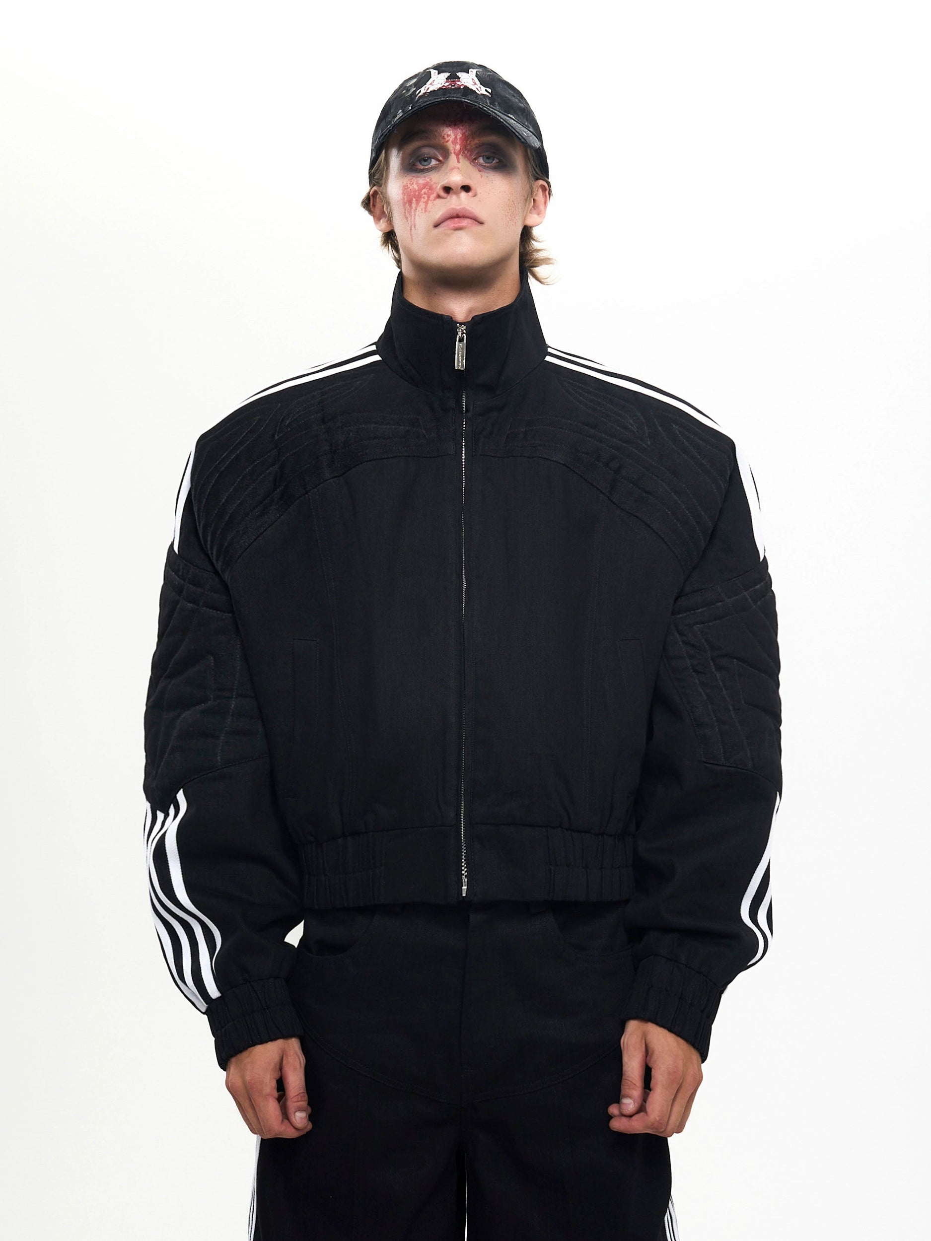 STARTEXCEEDEND Four-bar Spliced Stand-up Collar Jacket