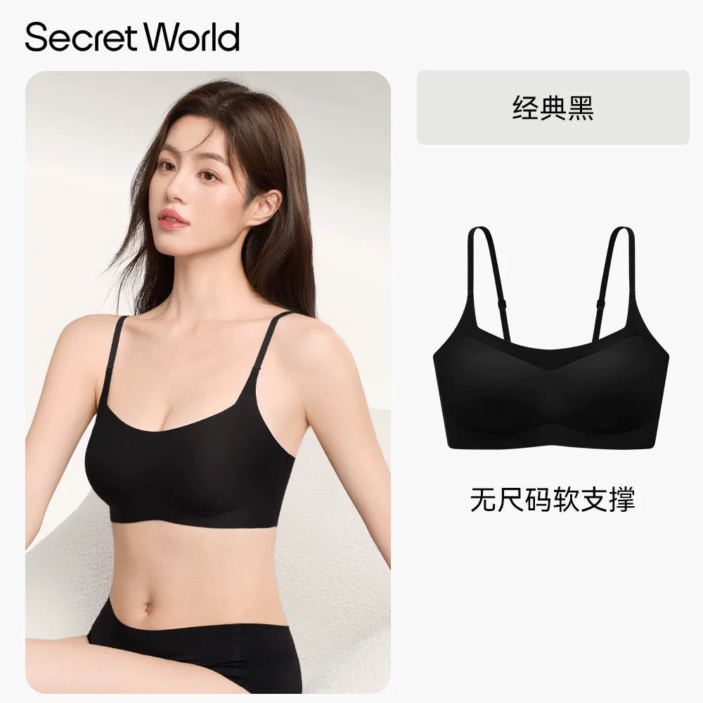 SecretWorld Traceless Skinny Strap Gather Bra