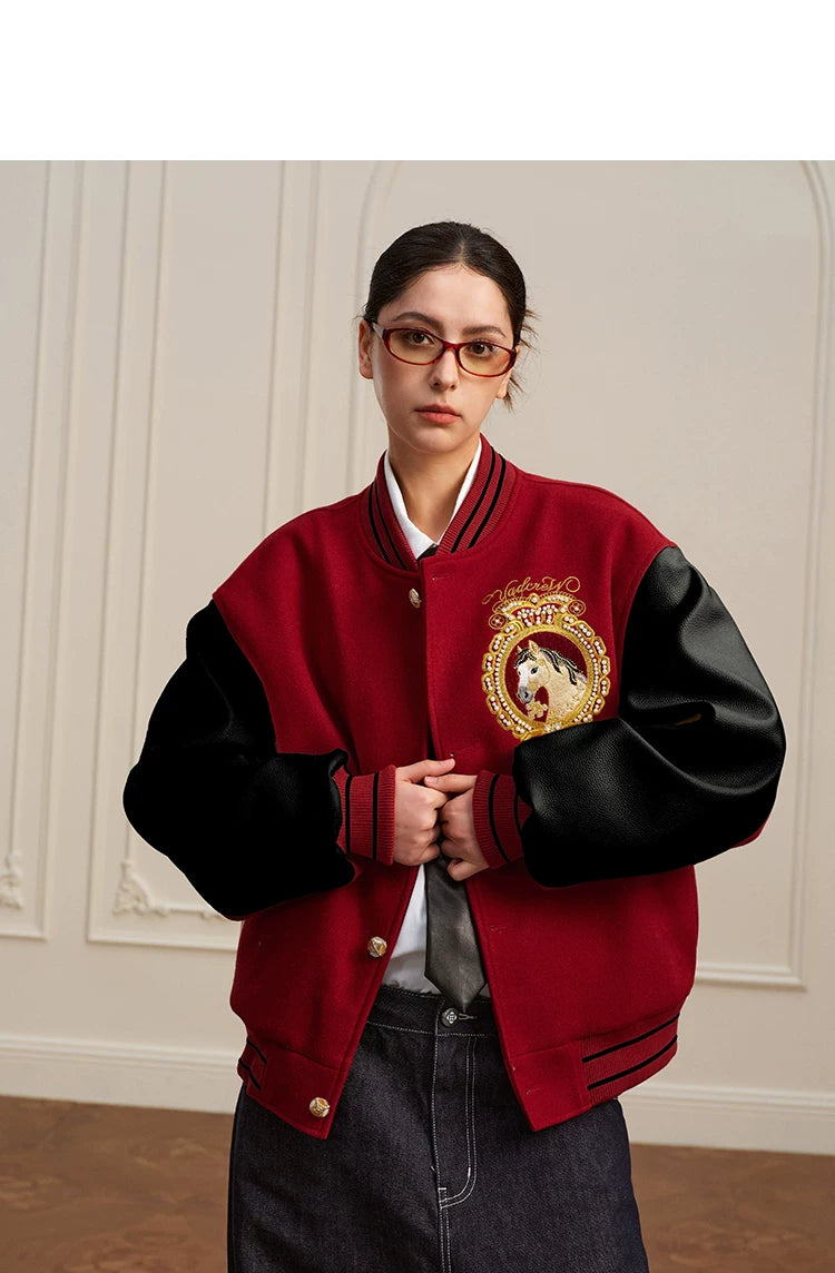 YADcrew Year of The Horse Limited Gold Thread Embroidered Baseball Jacket