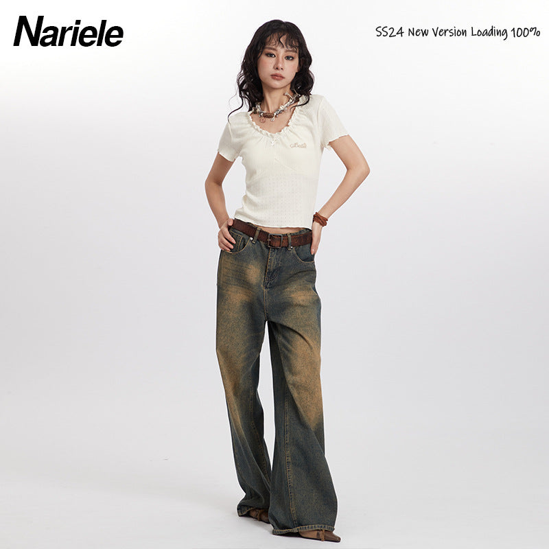 Nariele Ballet Design Sense V-neck Collarbone Tee