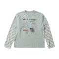 SAXGENWON Graffiti Print Striped Fake Two-piece Long Sleeve
