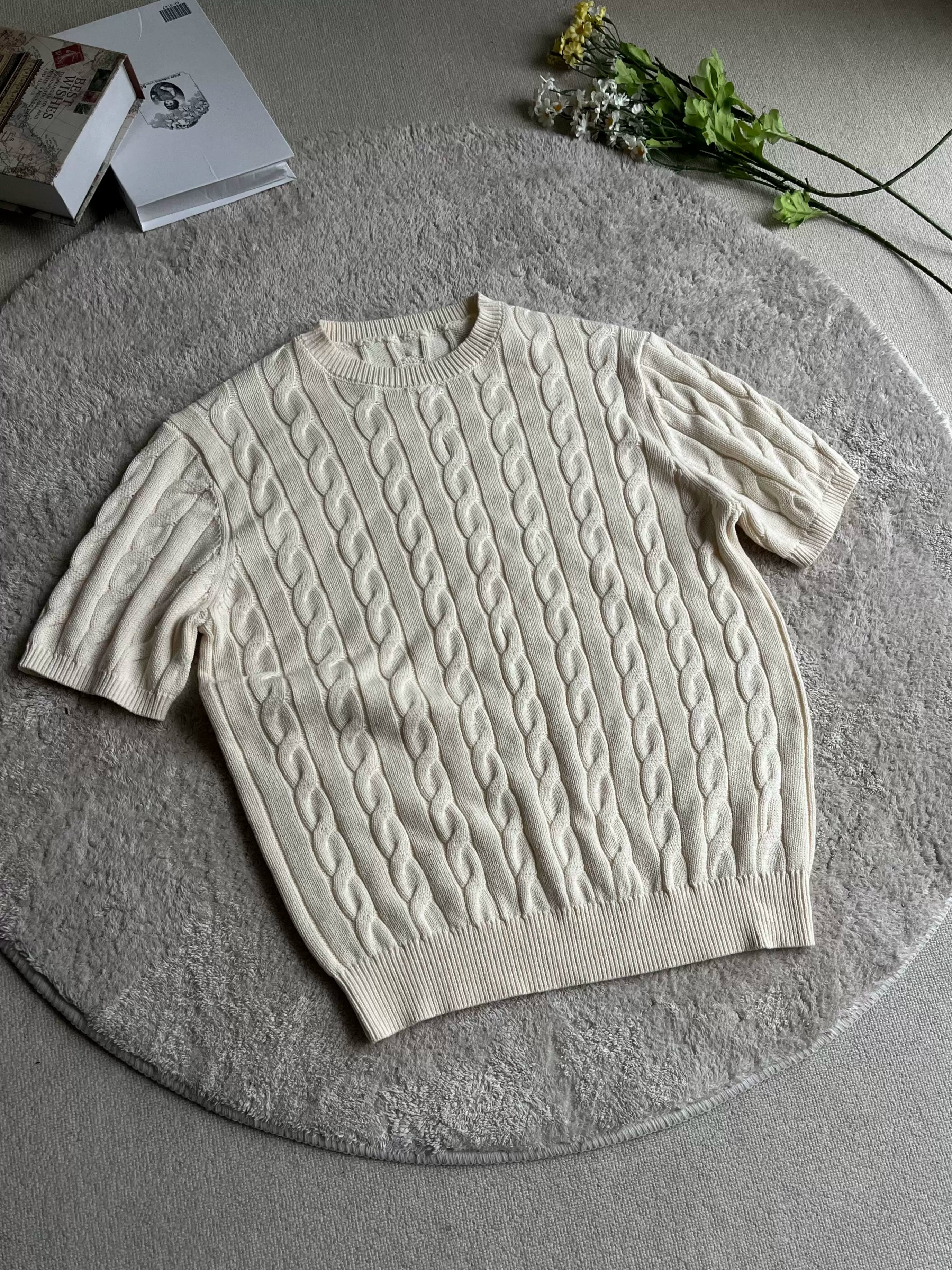 Xanvas Twisted Round Neck Straight Shoulder Knitted Tee
