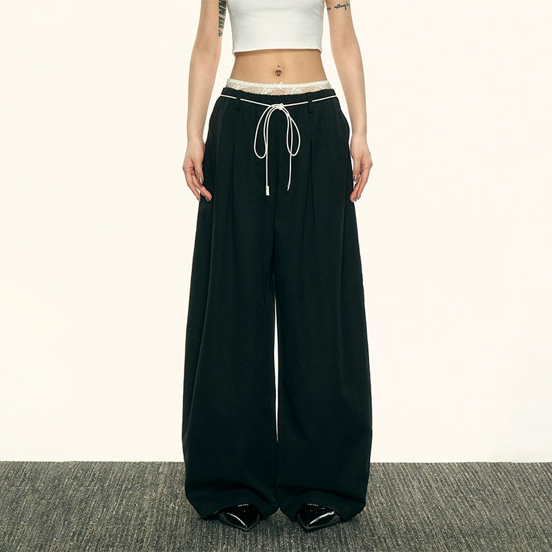 Aaisup Fake Two-piece Lace-stitched Slacks