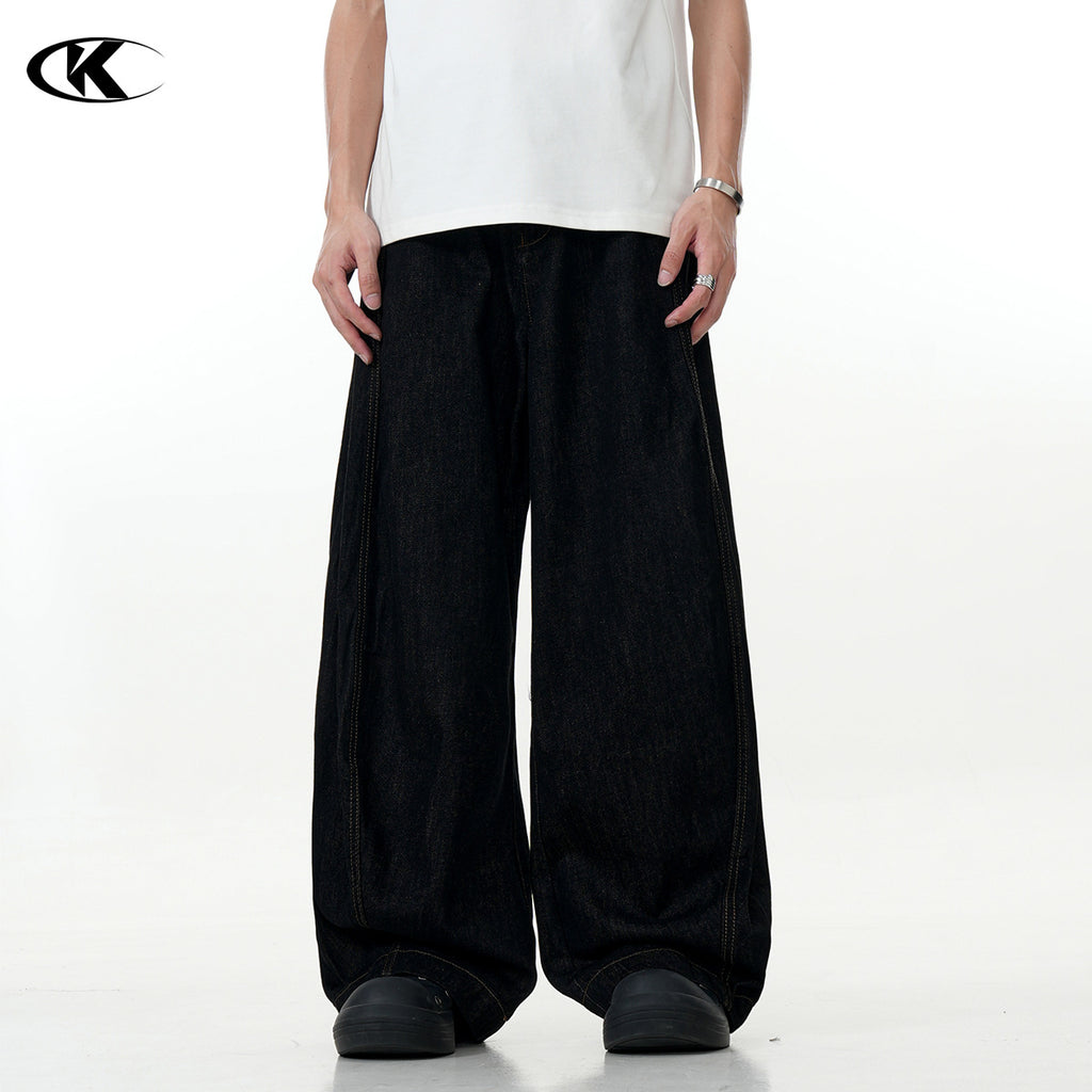 11KN Retro Style Black Simple Basic Straight Wide-leg Jeans