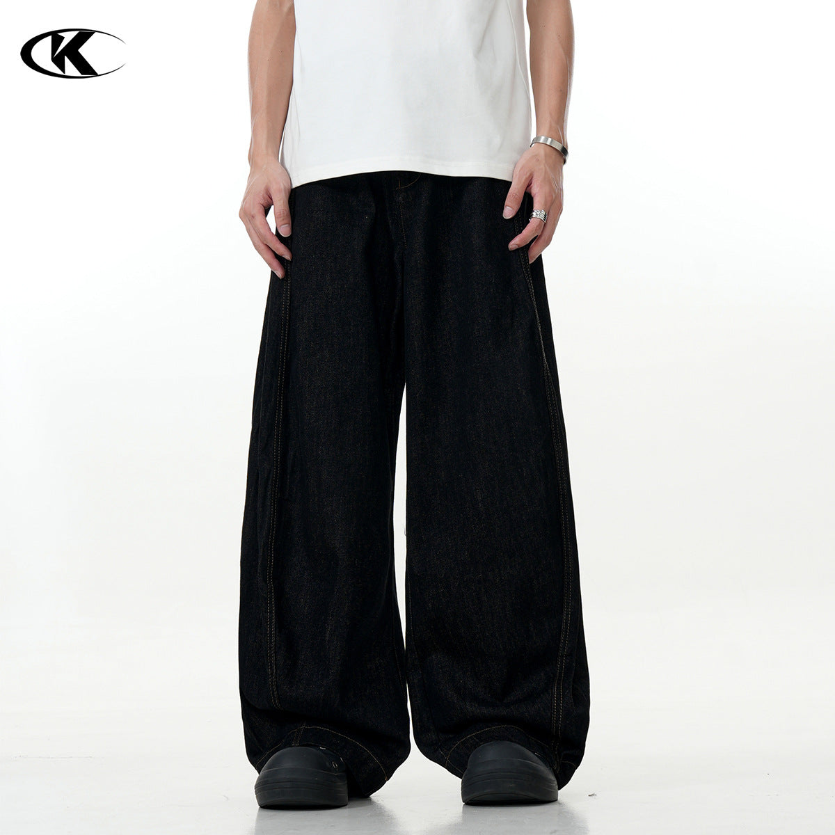 11KN Retro Style Black Simple Basic Straight Wide-leg Jeans