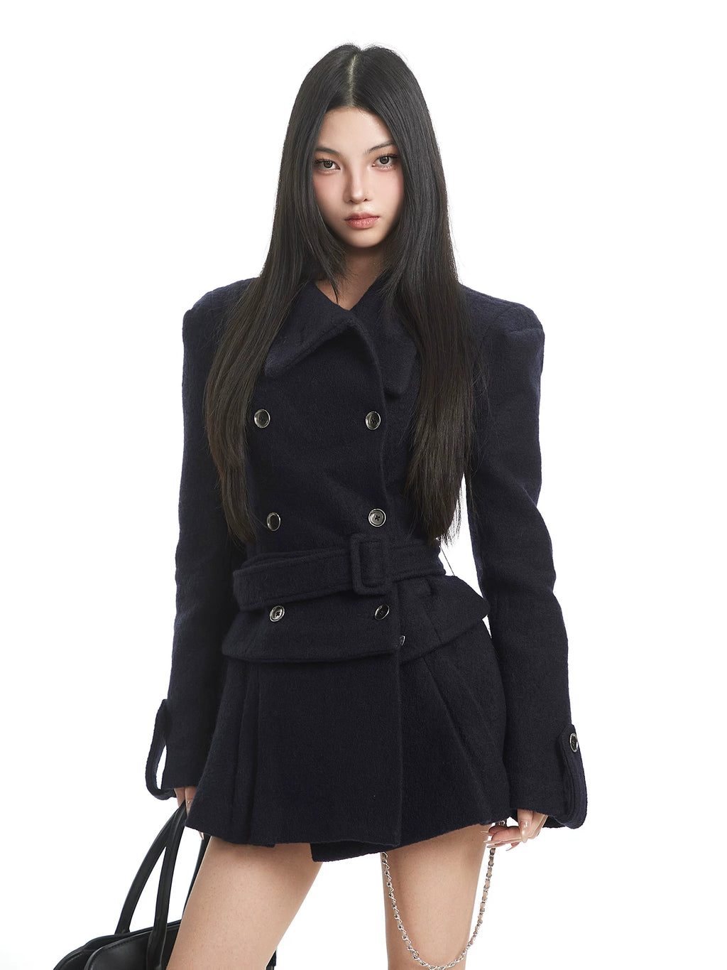 UNCMHISEX Vintage Stand-up Collar Double-breasted Tweed Jacket