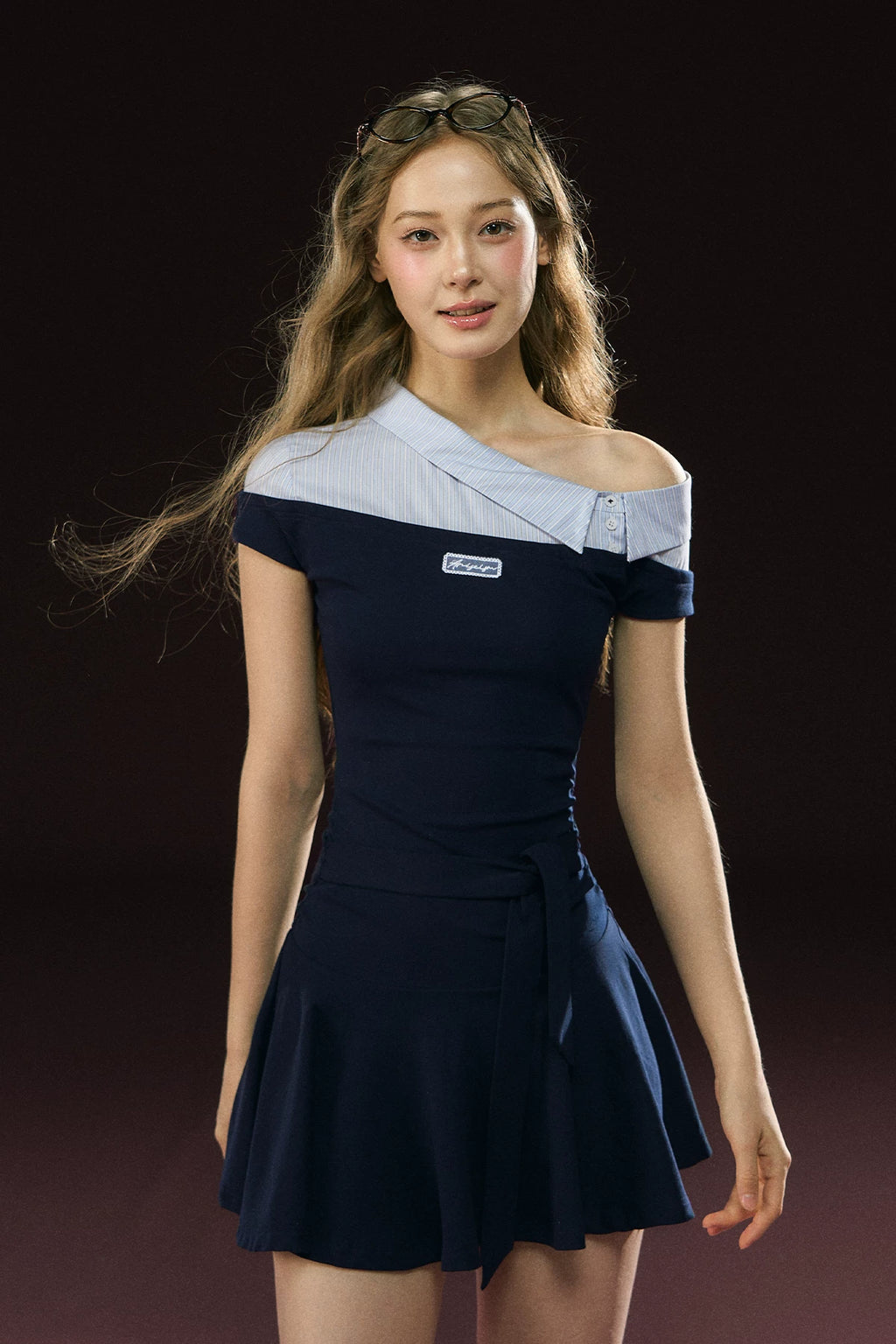 Ariseism Vintage Shirt Collar Splicing Dress