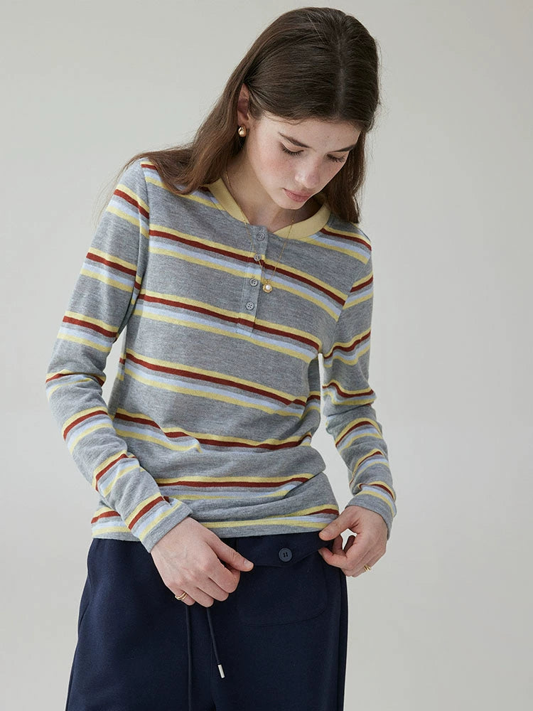 VOOE Contrasting Stripes Loose Casual Long Sleeves