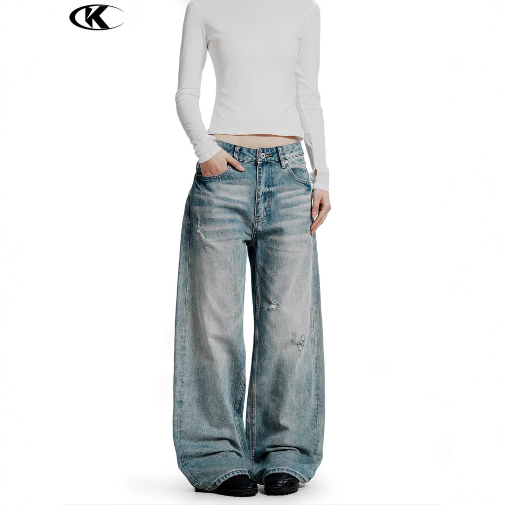 11KN Straight Loose and Versatile Wide-leg Floor-mopping Jeans