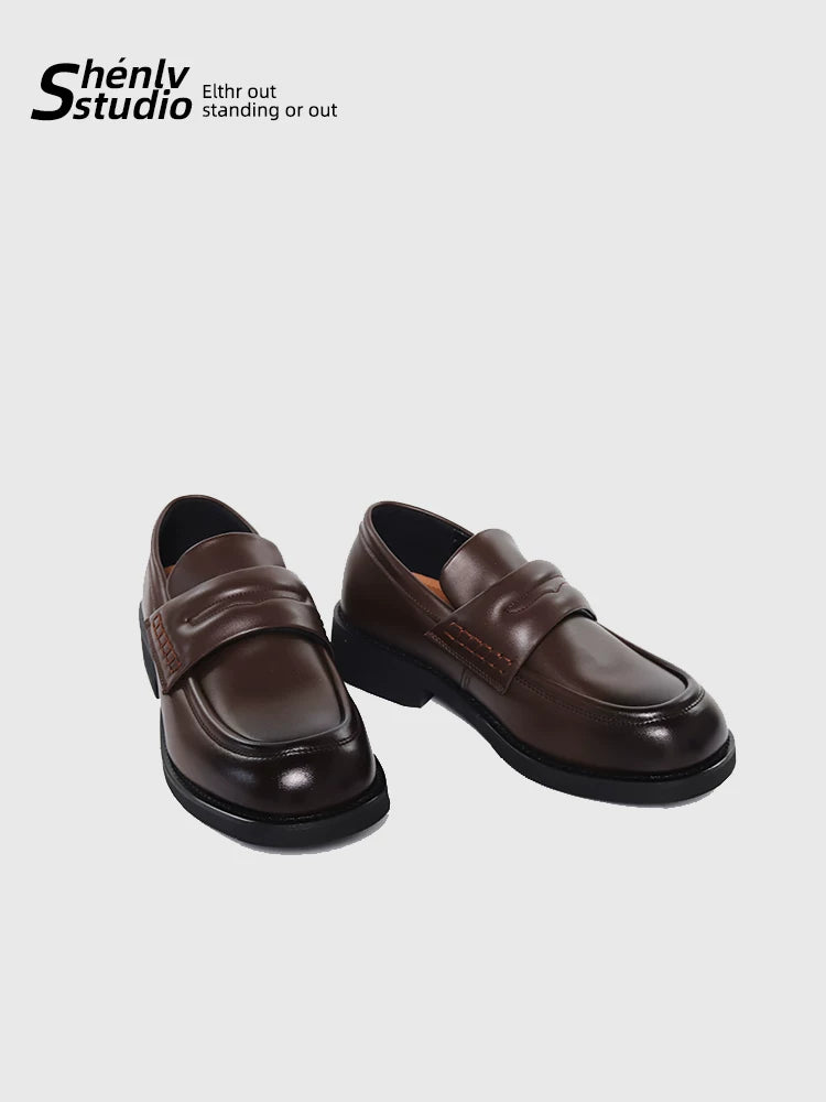 SHENLV STUDIO Square Head One-pedal Platform Leather Shoes