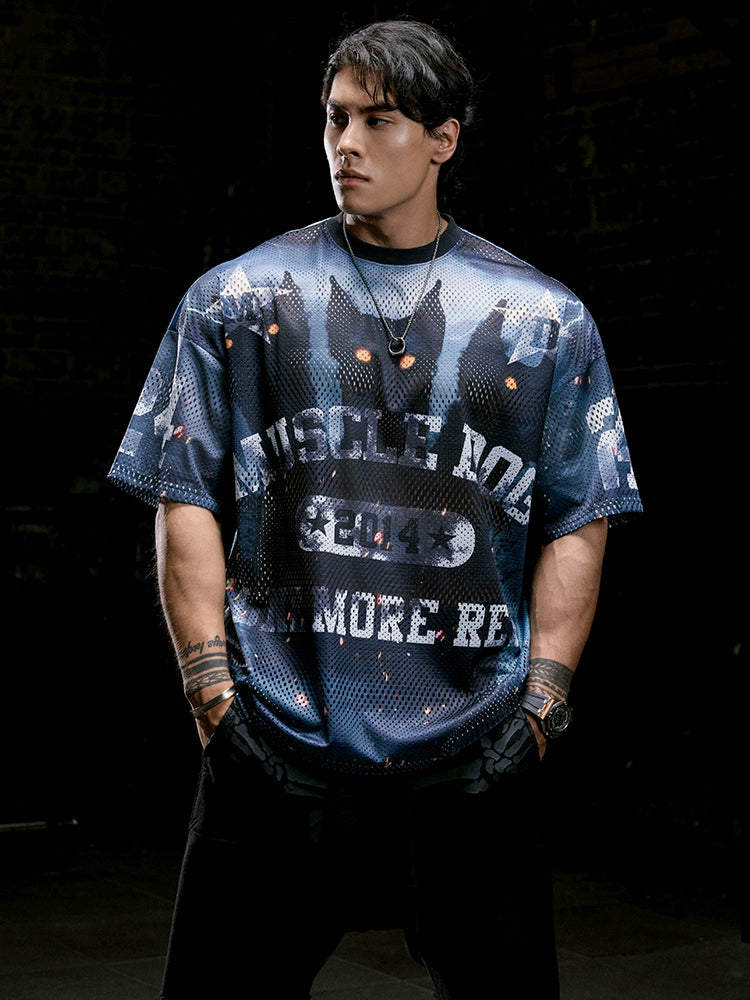 Muscle Dog Gradual Change Mesh Breathable Casual Tee