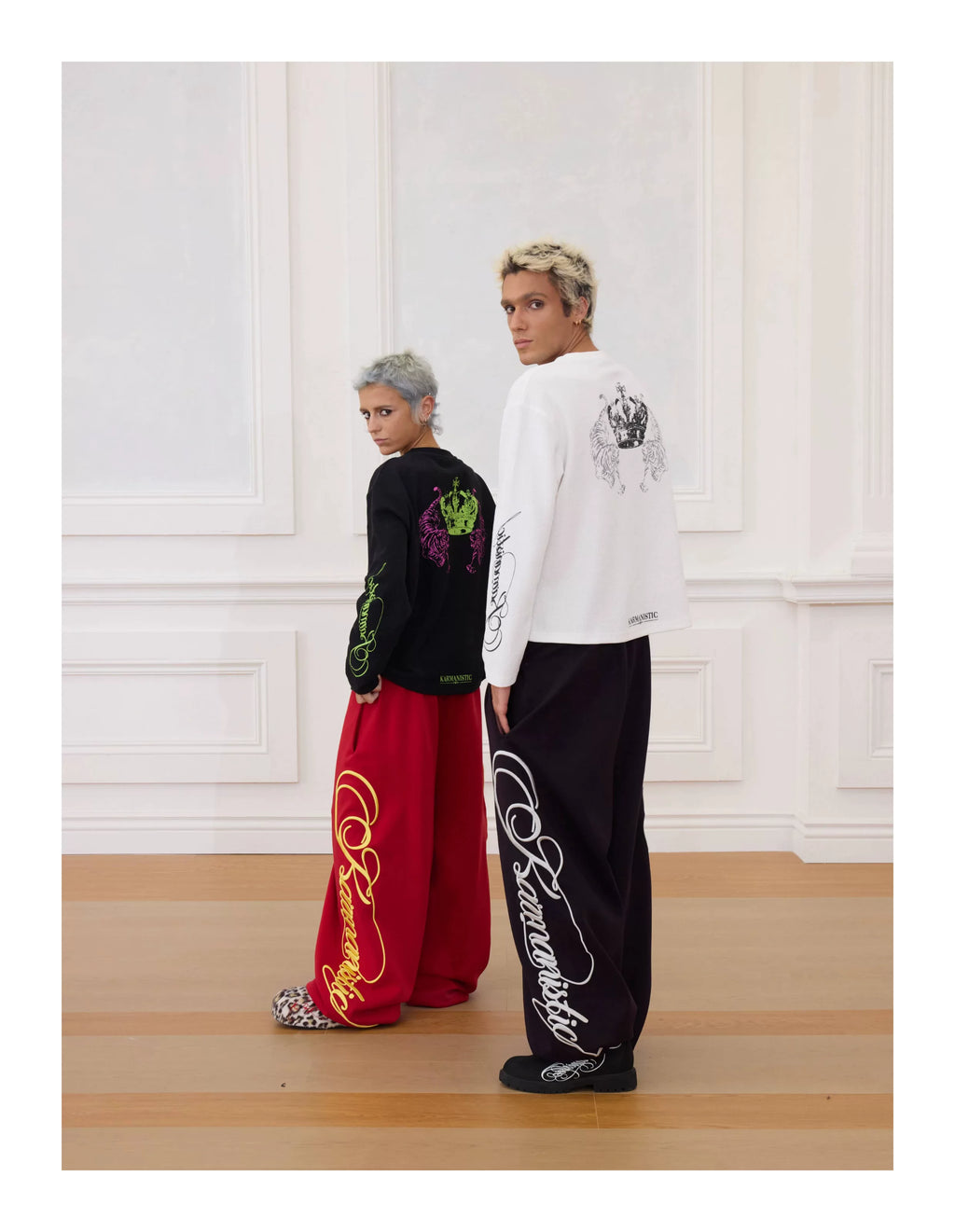 KARMANISTIC Vintage Embroidered Loose Straight Sweatpants