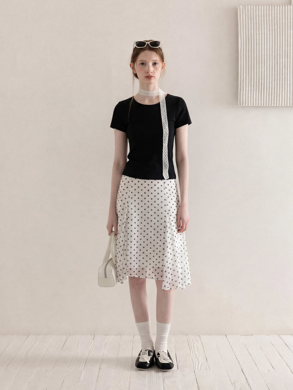 Cantonstory Crew Neck Front Shoulder Kinked Backless Slim Tee