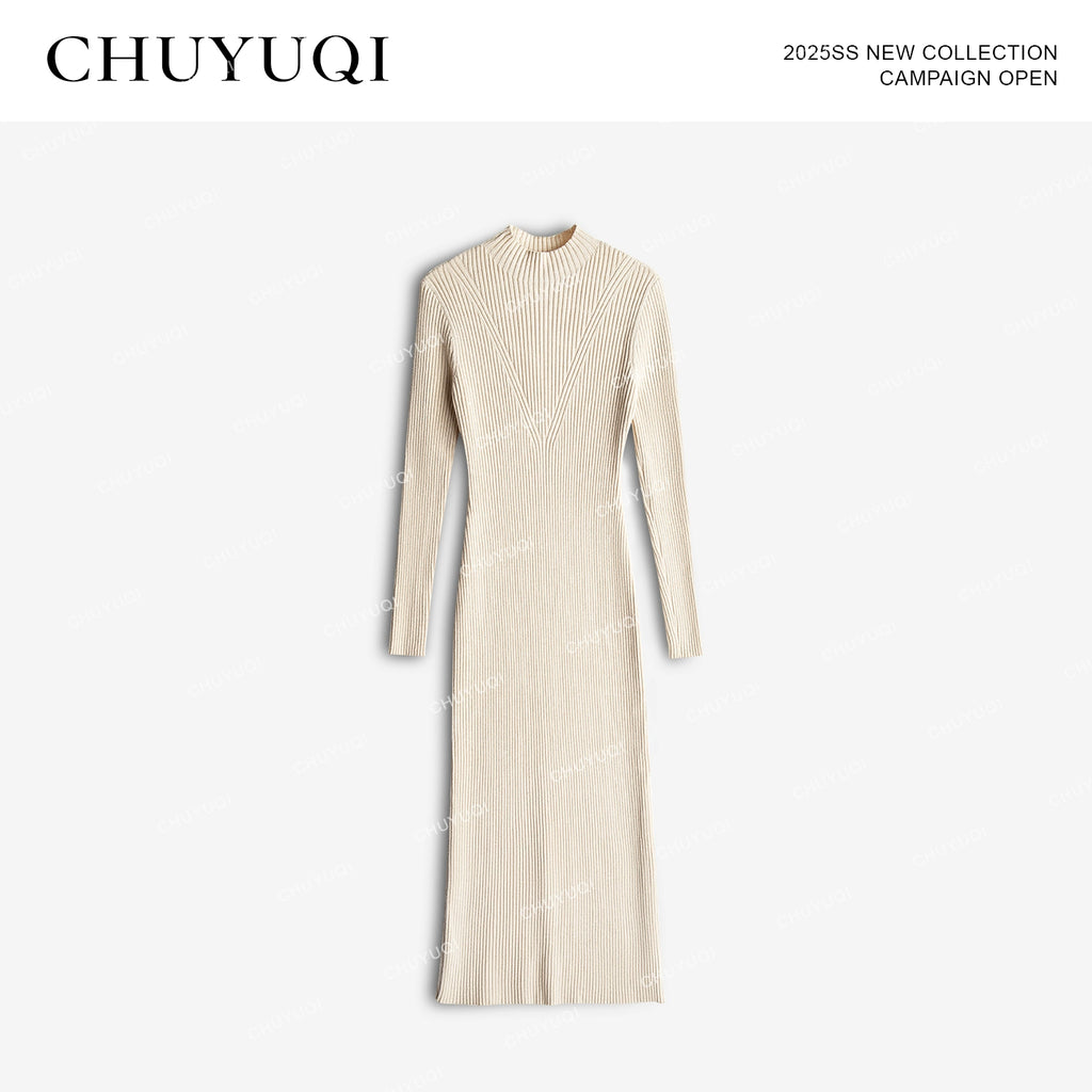 CHUYUQI Waist-knitted Semi-turtleneck Dress