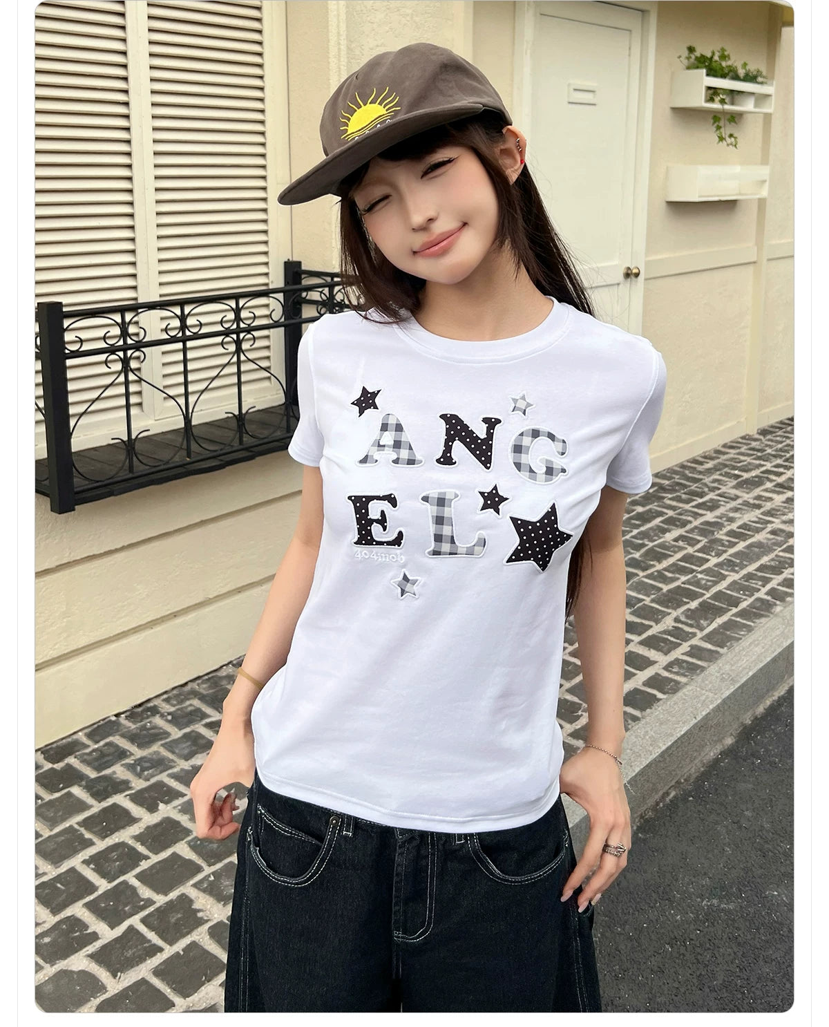 404MOB Letter Mesh Sticker Slim Tee