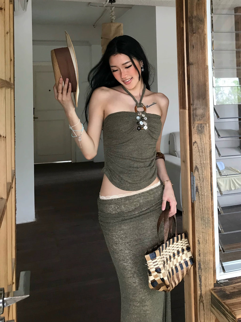 Audwyn Slim and Thin Neck Tube Top Skirt Set