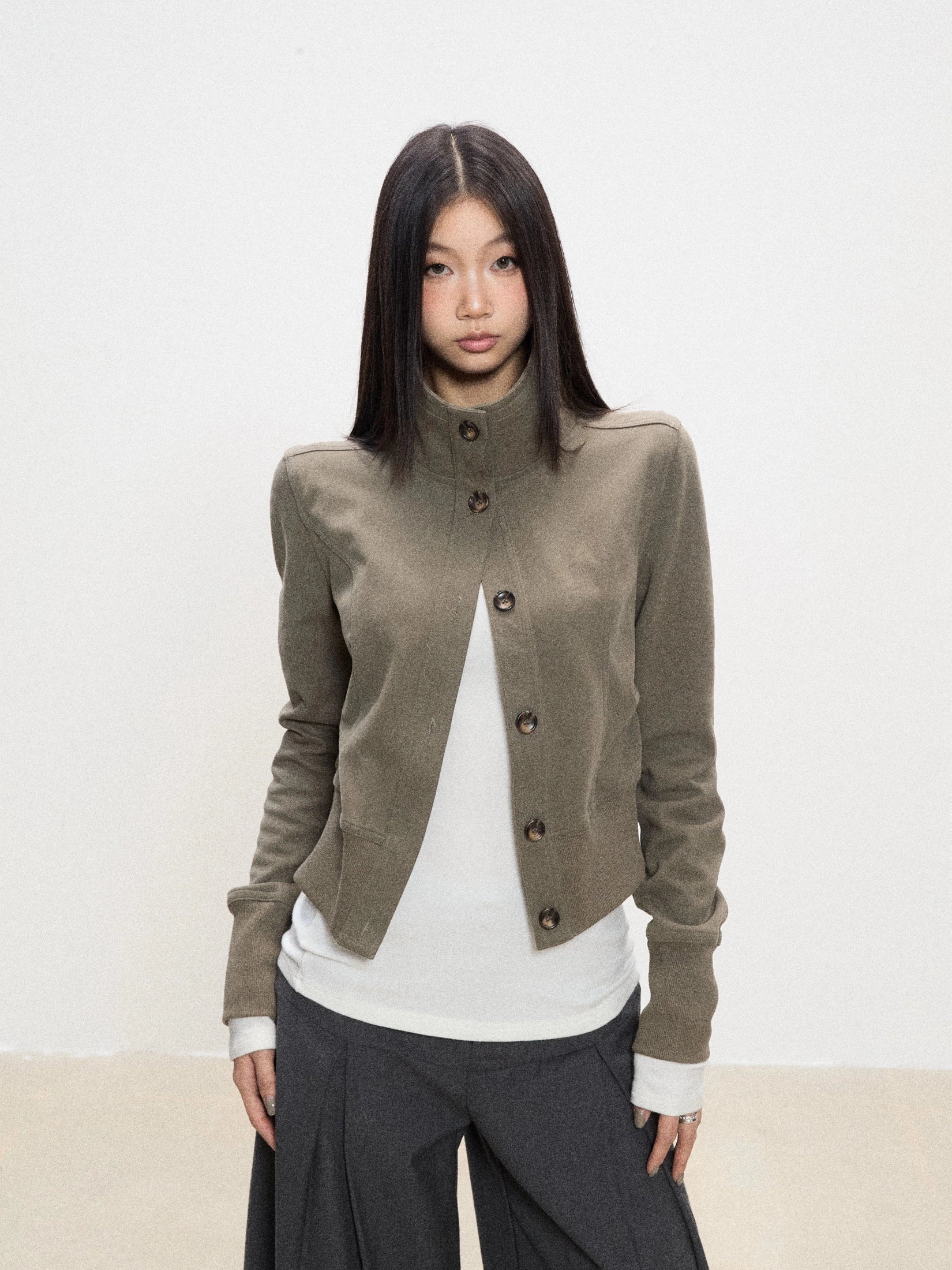 WITHMIN Slim Short Casual Versatile High Neck Long Sleeve