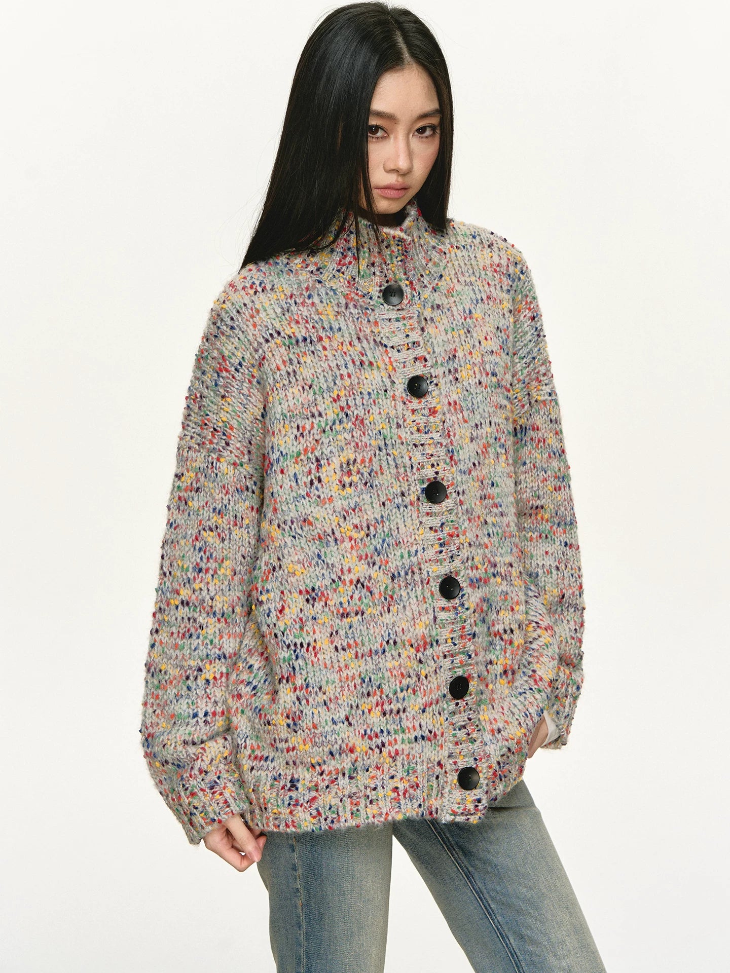 Anna Aneae Colored Dot Turtleneck Loose Sweater Cardigan