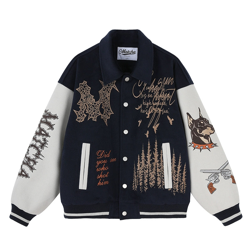 MATCHA STORY Embroidered Baseball Jacket