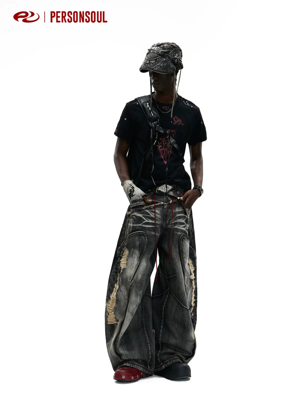 PERSONSOUL Totem Pattern Sports Slim Tee