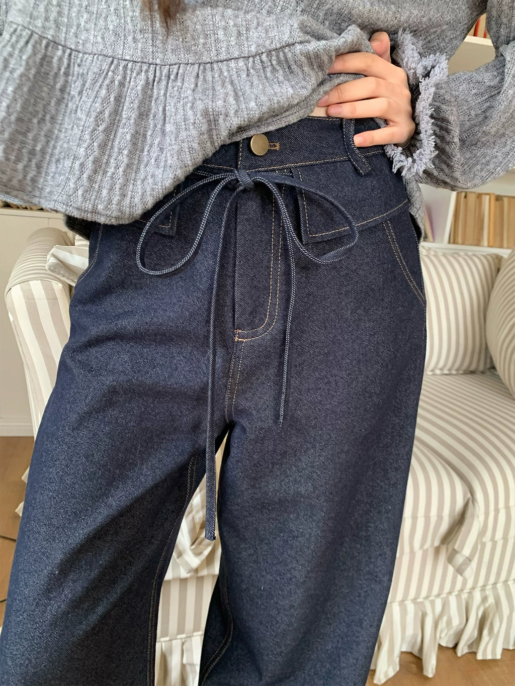 MUCHA Retro Strap-on High-waisted Jeans