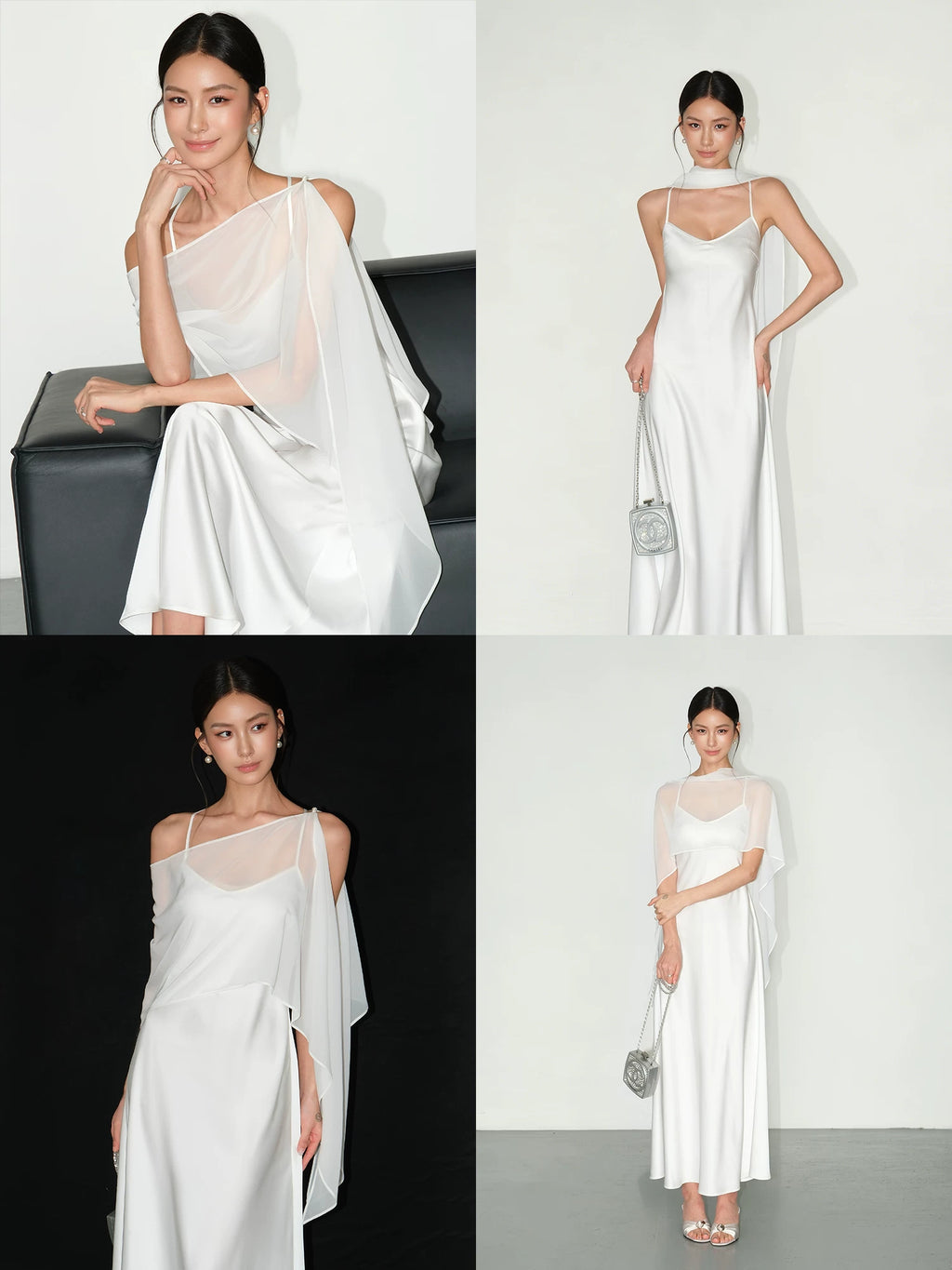 NEVA HU Satin V-neck Shawl Halter Suspender Dress