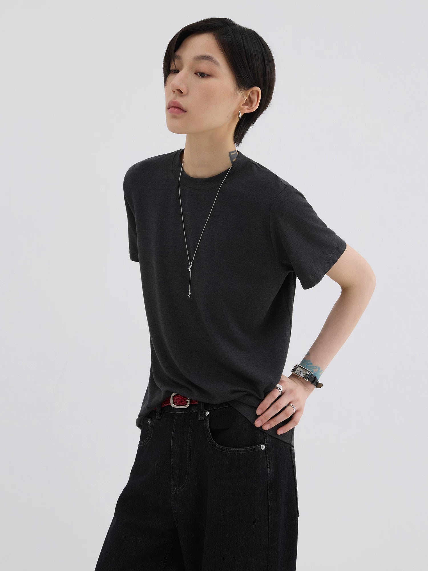 Sameuoo Trendy Front Shoulder Casual Tee
