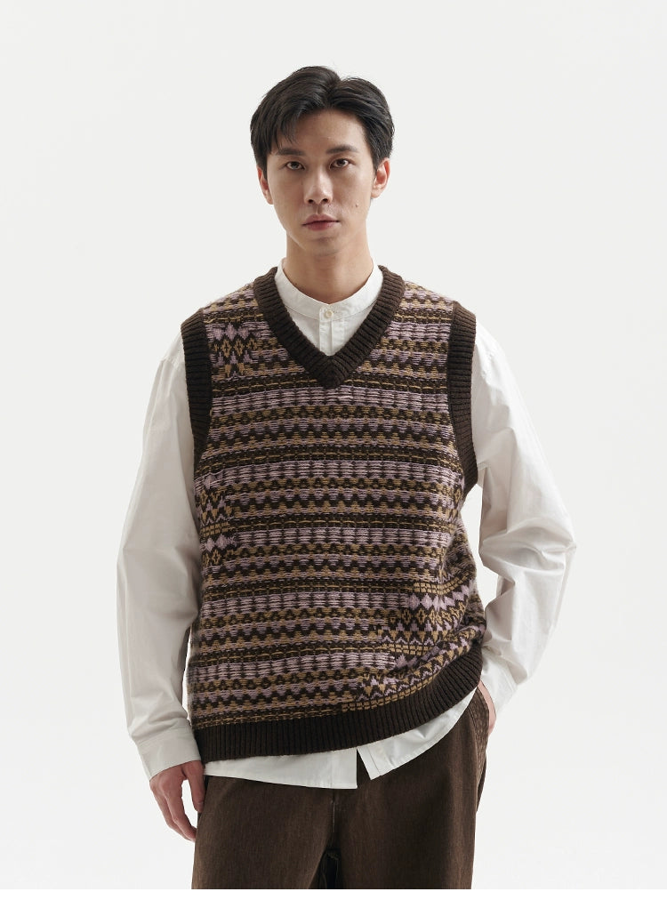 BUTTBILL Vintage V-neck Knitted Vest