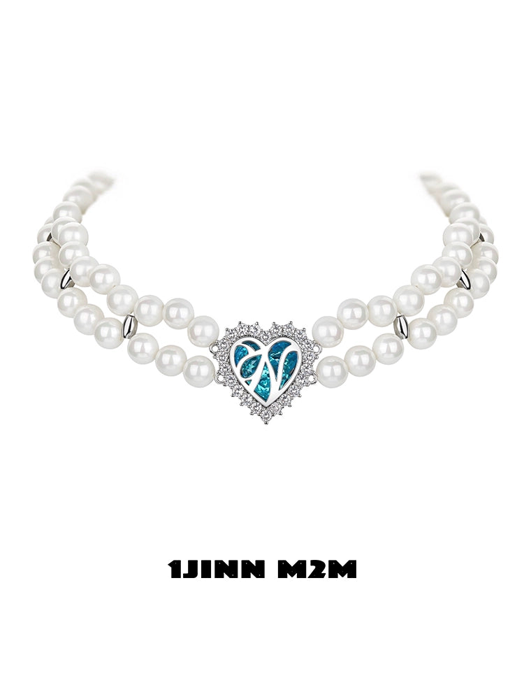 1JINN Retro Heavy Industry Full of Glittering Diamond Temperament Pearl Neck Chain