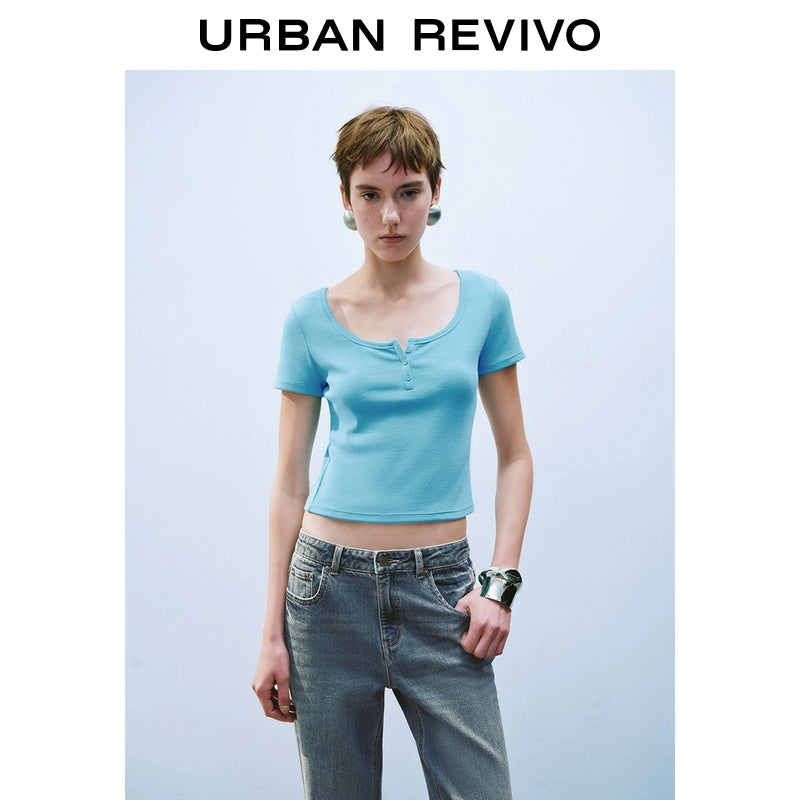 URBAN REVIVO Slim Button-up Tee