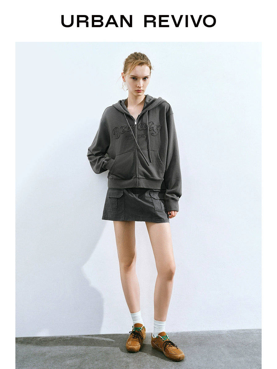 URBAN REVIVO Tooling Double-sided Patch Bag American Straight Short Skirt