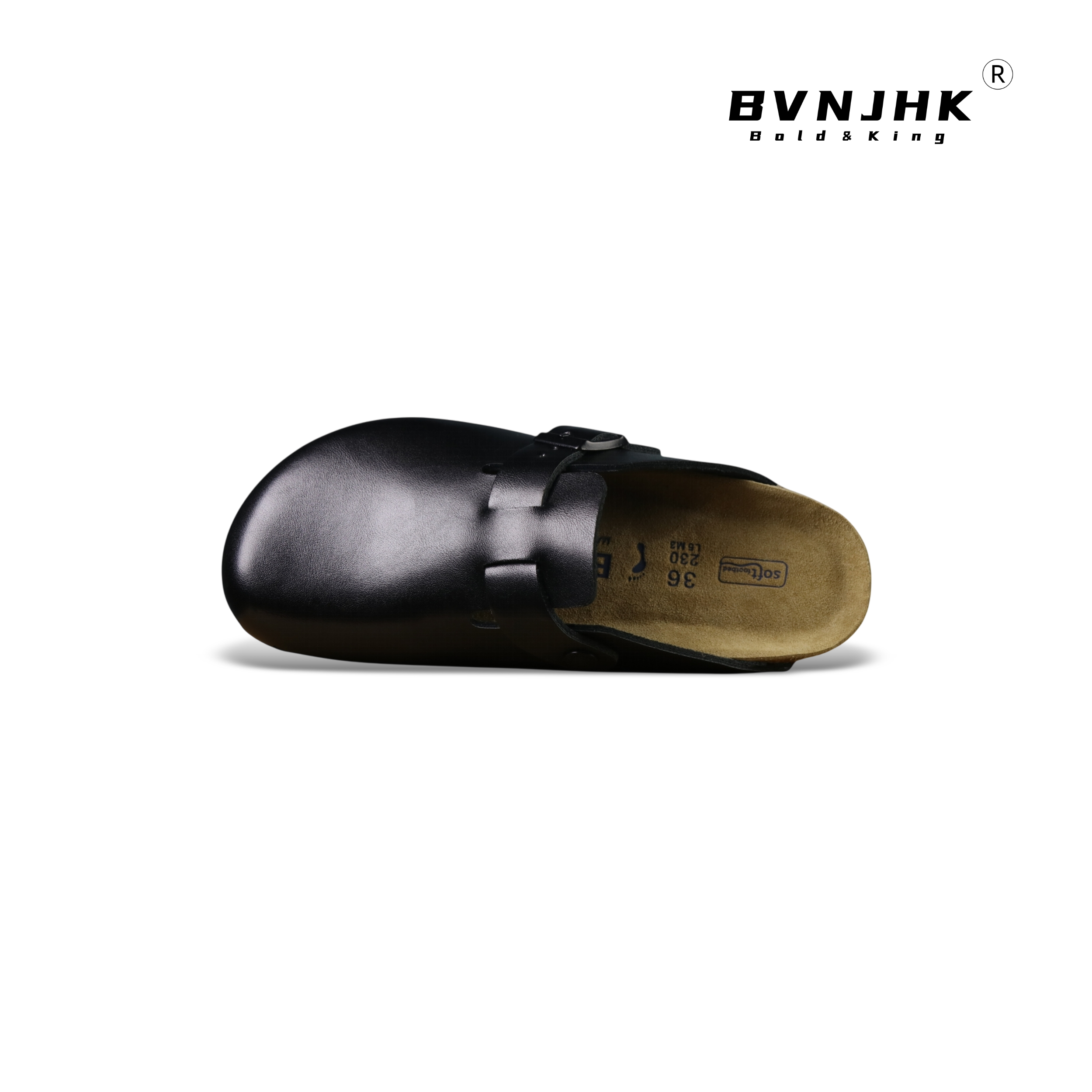 OQ X BVNJHK Bright Black Leather Clogs