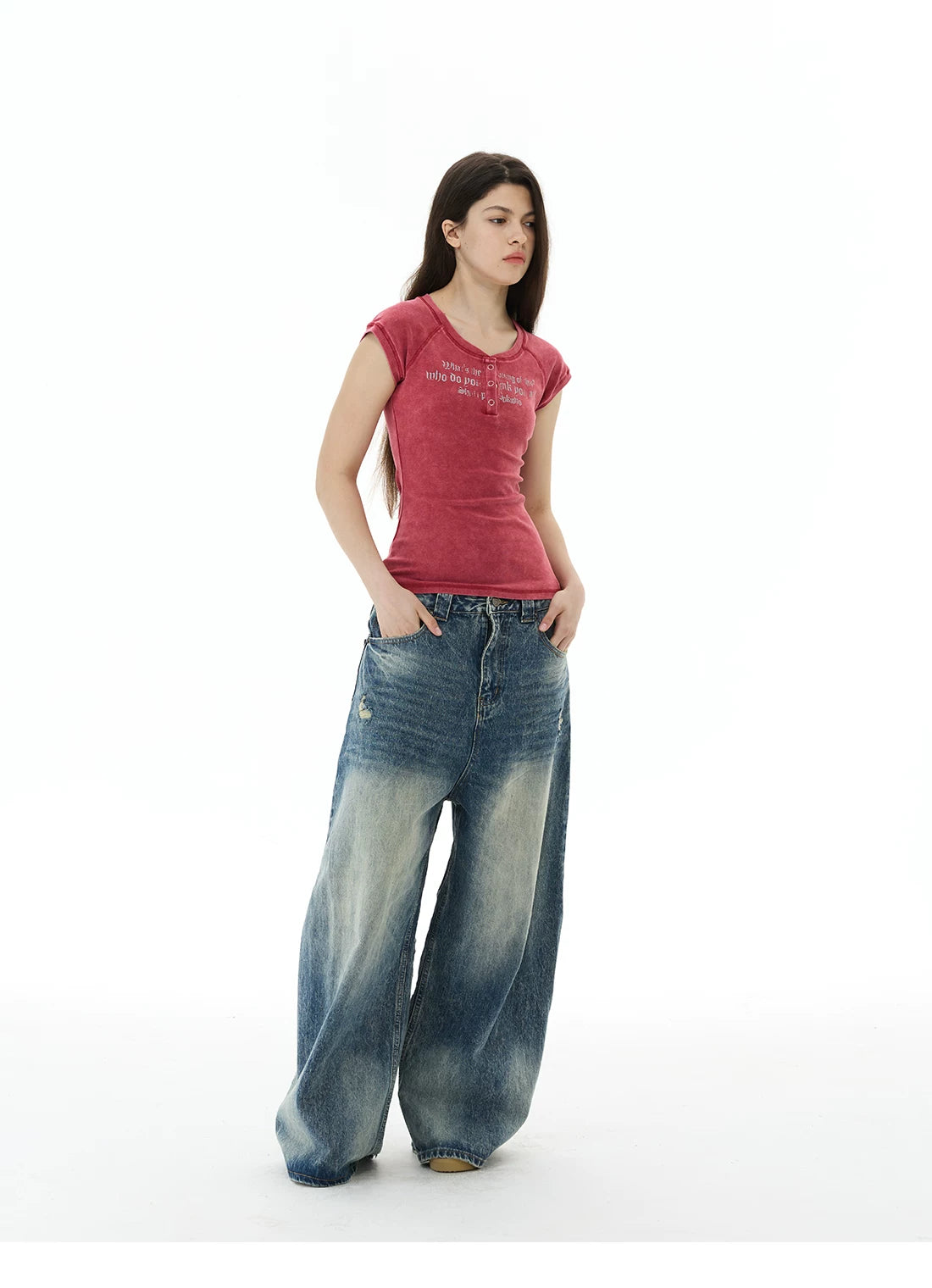 WLNEXT Premium Sense Slim Fit Henry Neck Front Shoulder Tee