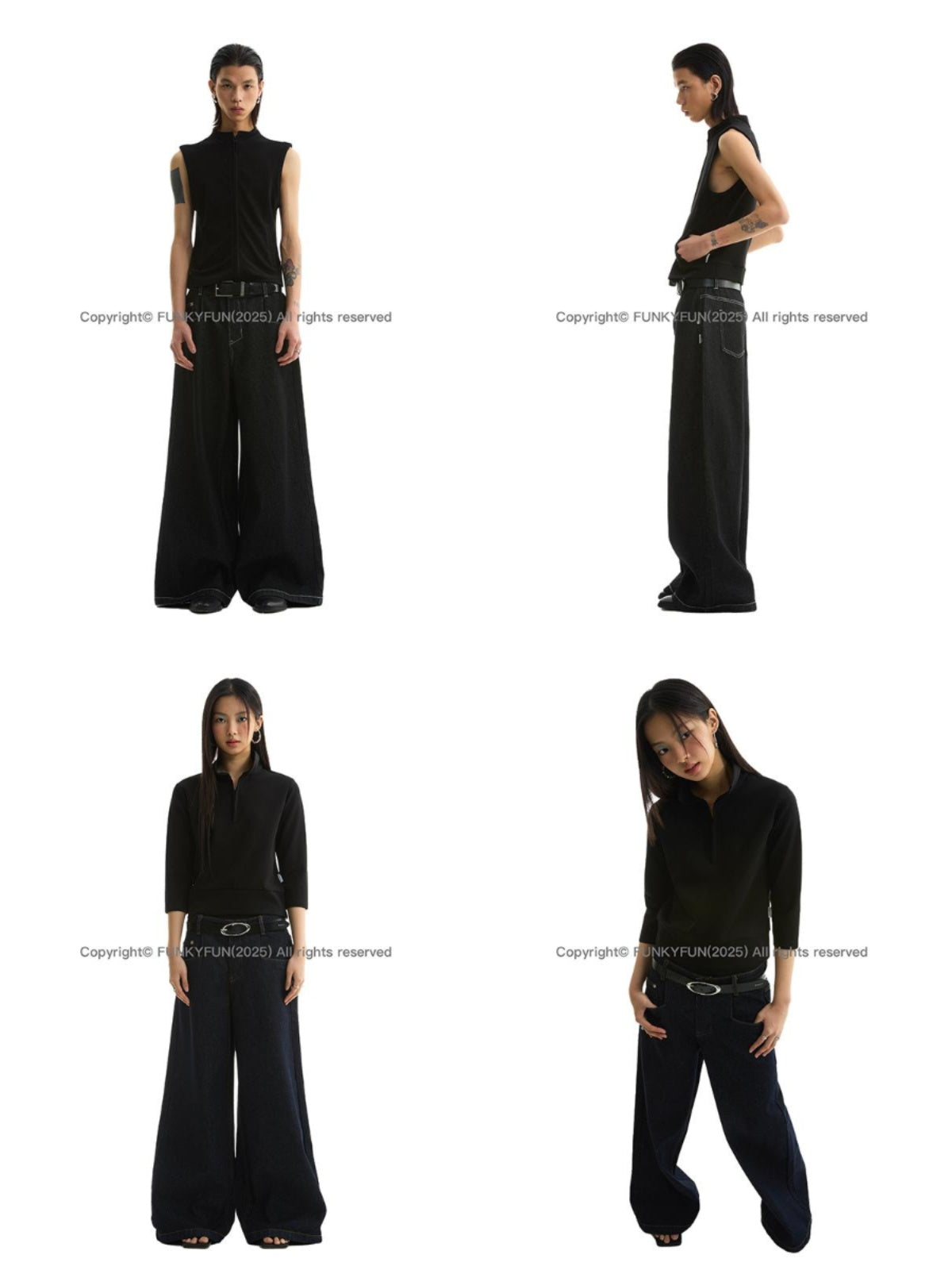 FUNKYFUN Open Stitch Loose Straight Jeans