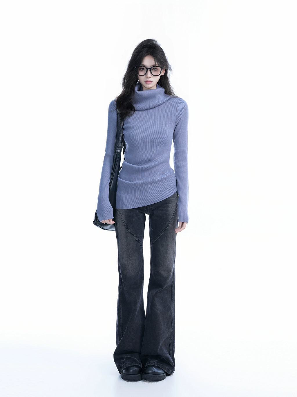 Zuocisankon High-end Irregular Turtleneck Knitted Sweater