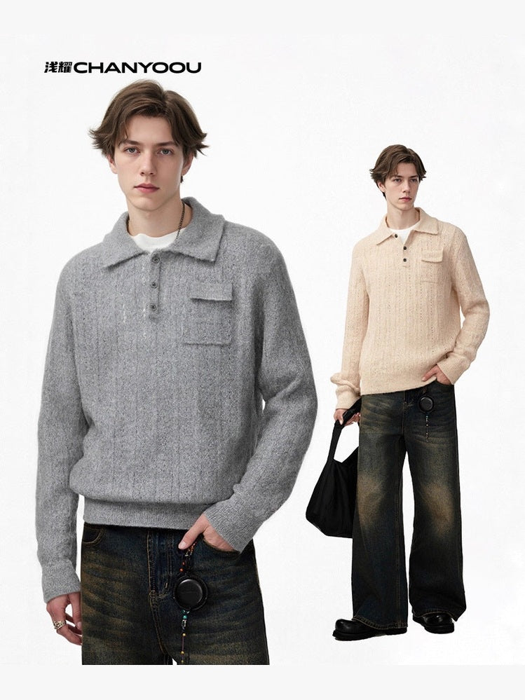 CHANYOOU Vintage Henry Neck Hollow-out Knitted Sweater