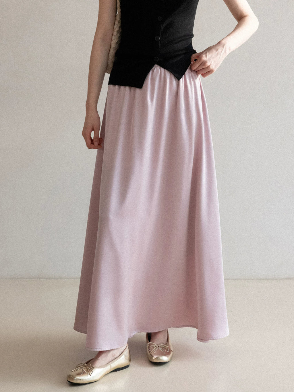 Cantonstory High Waist Drape Versatile and Thin Dress