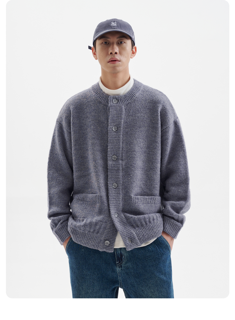 BUTTBILL Mohair Japanese Crew Neck Cardigan Sweater Jacket