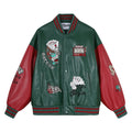MATCHA STORY PU Leather Heavy Industry Embroidered Baseball Jersey