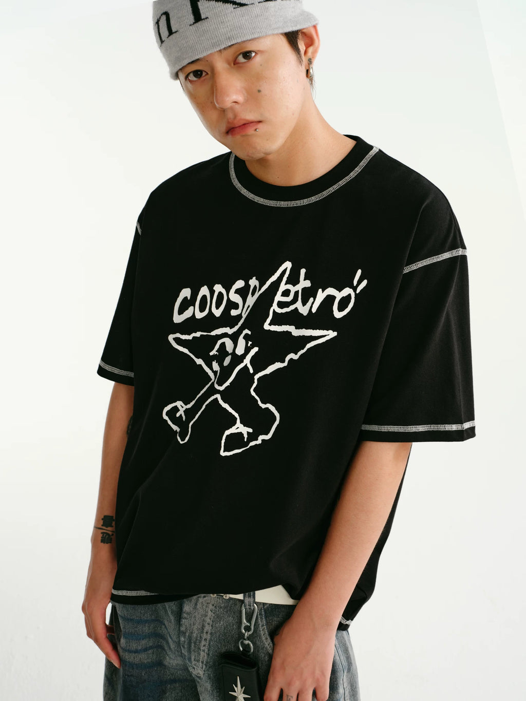 CoosRetro Retro Contrasting Bright Line Loose Tee