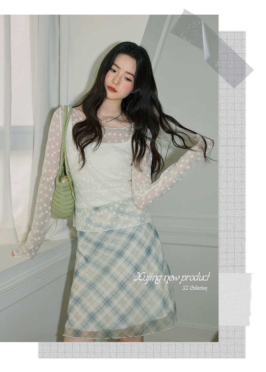 XUJING Lace Floral Slim Long Sleeves