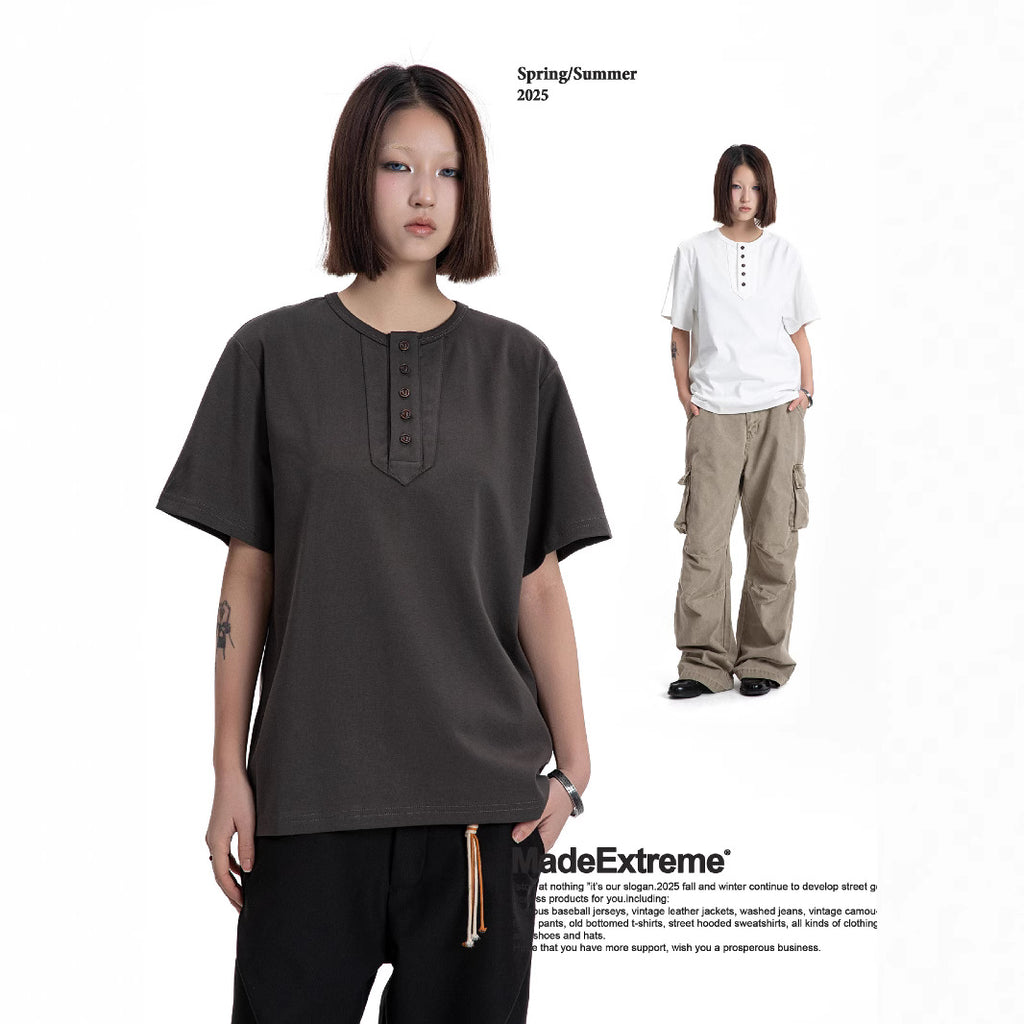 MADEEXTREME Five Buckle Henry Collar Retro Tee