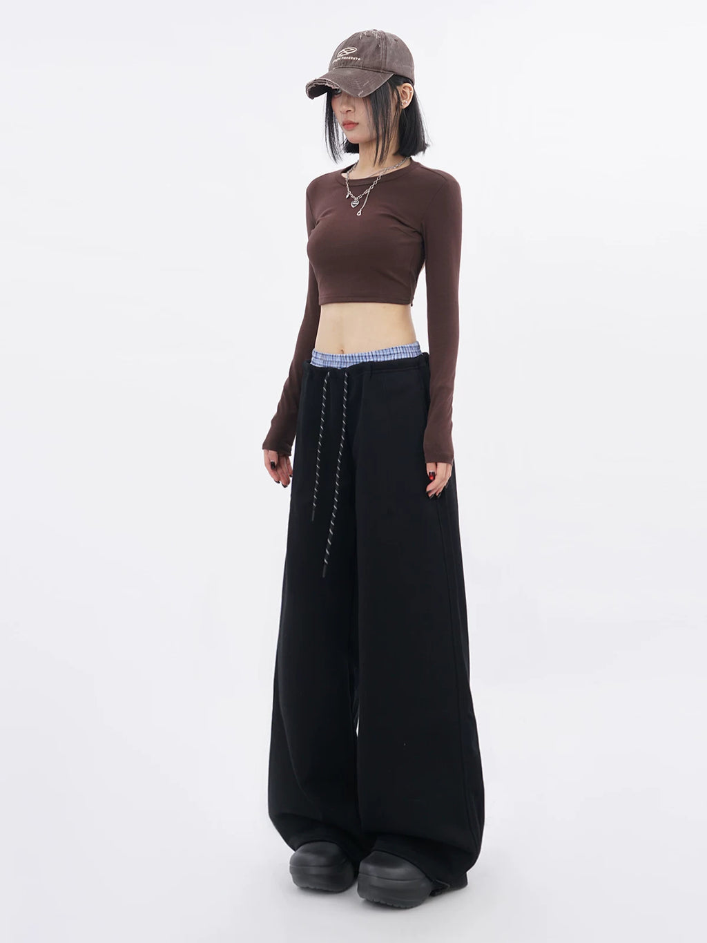 SAMUSAN Double Waist Loose Drape Floor Straight Tote pants