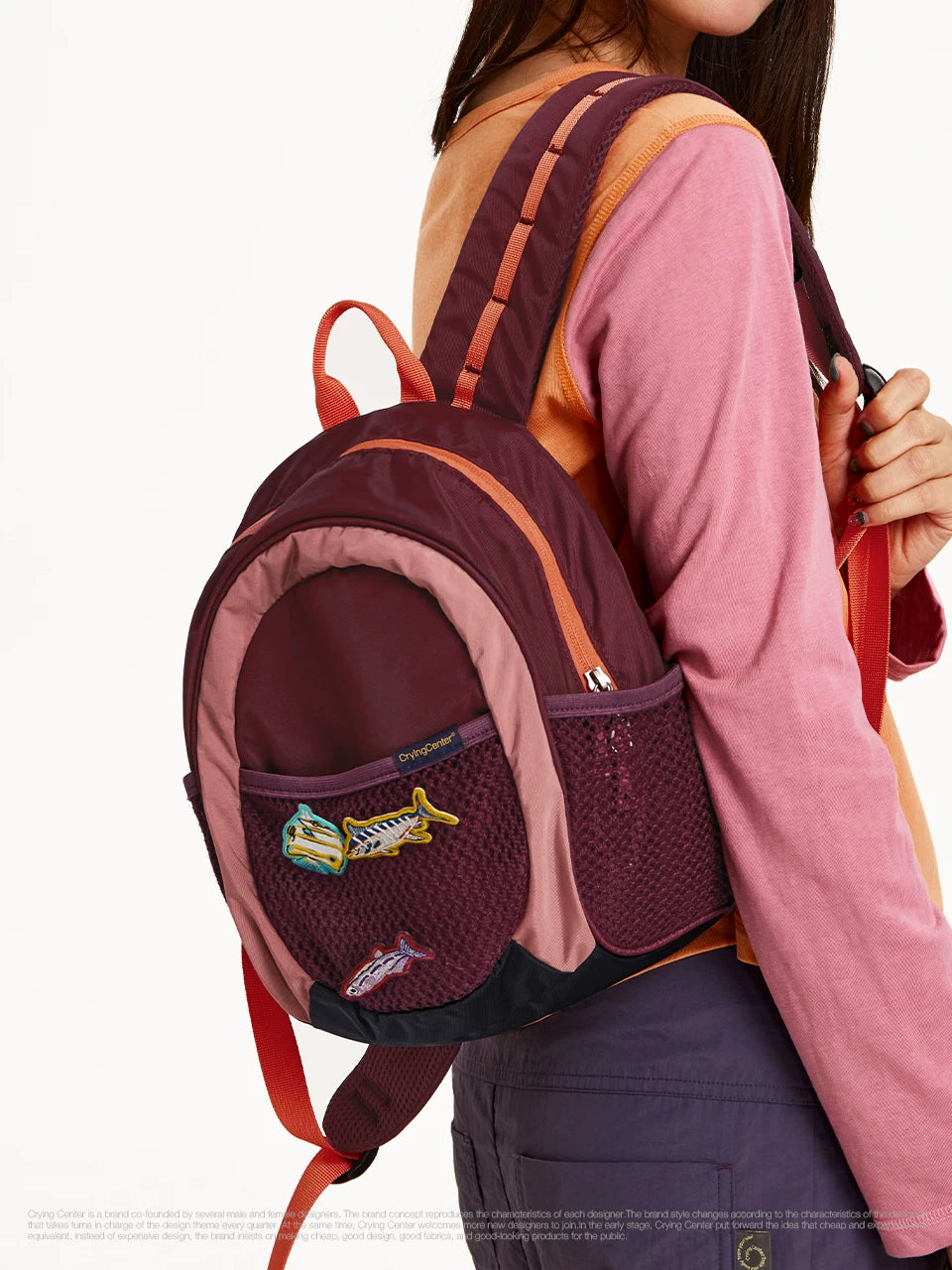CryingCenter Contrast Pin Small Fish Embroidery Sports Backpack