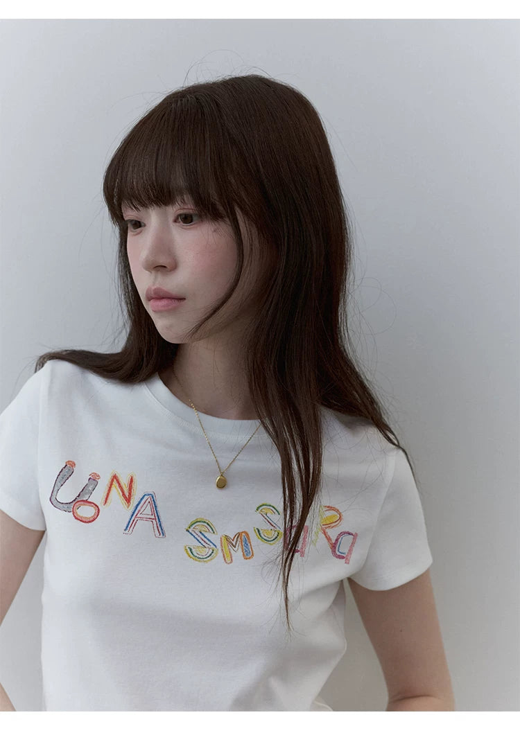 VOOE Graffiti Letter Print Crew Neck Versatile Tee
